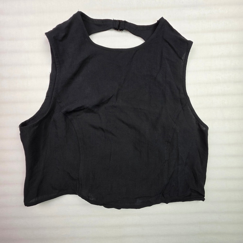 Halara Womens Black Open Back Tie Waist Sleeveless Crop Top XL